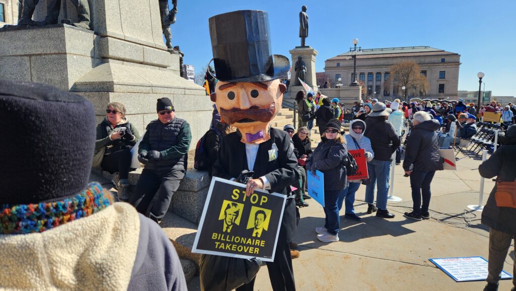 Picture of a sign from the April 5, 2025 Hands Off protest rally at the state capitol in St. Paul, Minnesota.