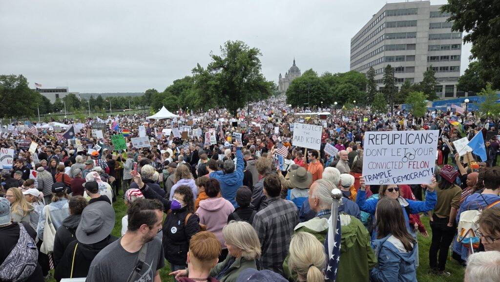 Crowd size at the No Kings rally estimated at around 20,000. Which explains why I had a hard time finding a place to park.