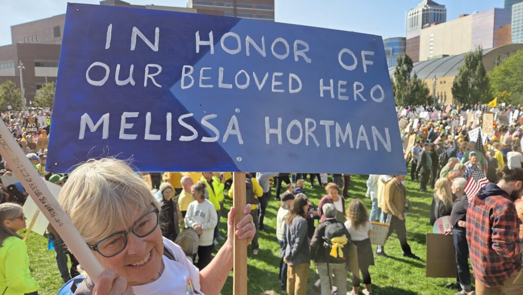 A sign at the Oct. 28, 2025 Minneapolis No Kings rally.