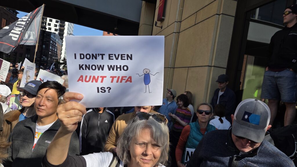 A sign at the Oct. 28, 2025 Minneapolis No Kings rally.