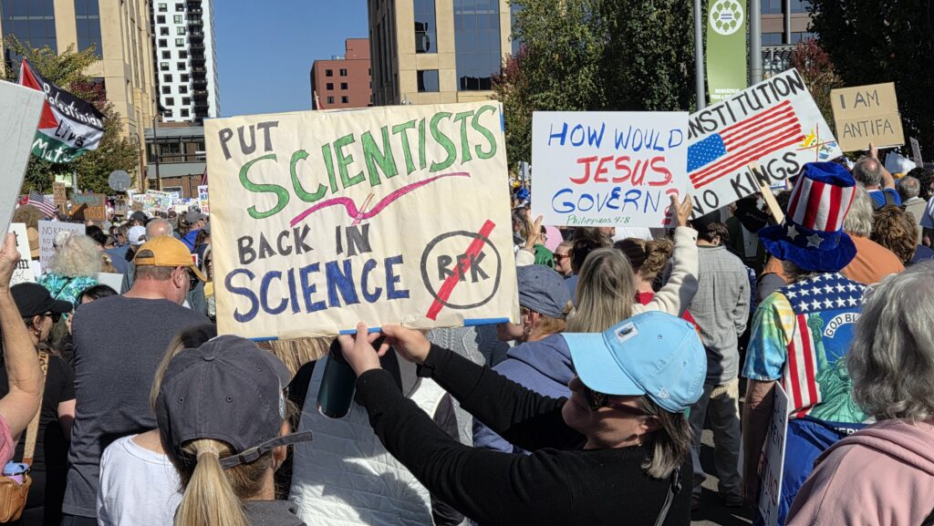 A sign at the Oct. 28, 2025 Minneapolis No Kings rally.