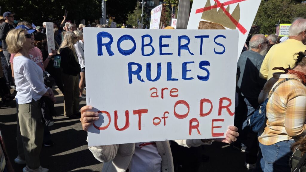 A sign at the Oct. 28, 2025 Minneapolis No Kings rally.
