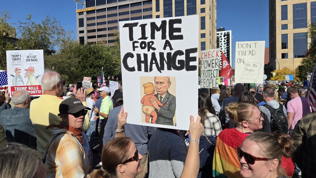 A sign at the Oct. 28, 2025 Minneapolis No Kings rally.