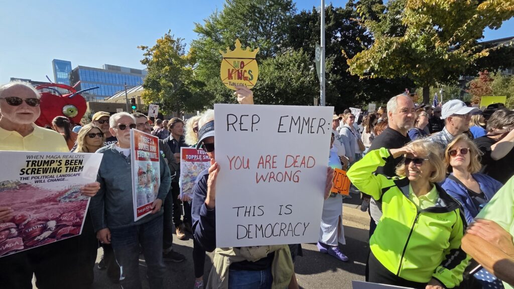 A sign at the Oct. 28, 2025 Minneapolis No Kings rally.