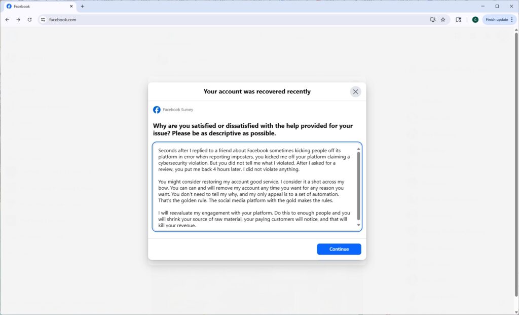 So I left some feedback.
