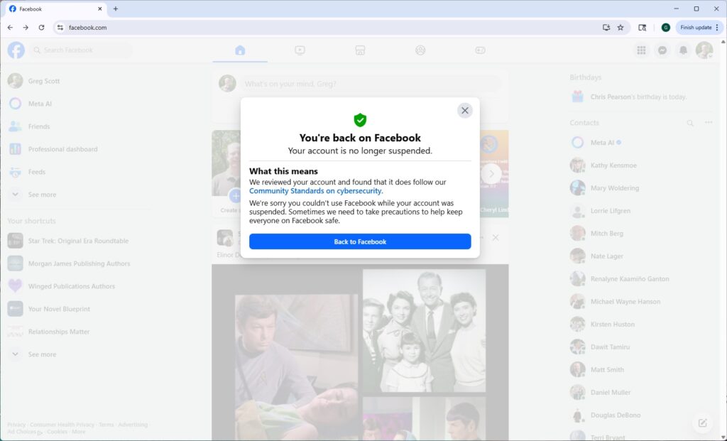 And the supremely wise Facebook automation gave me back my social status.