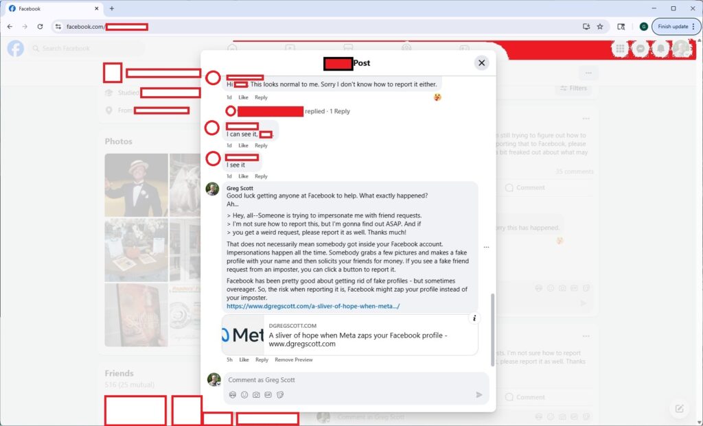 My comment that made cheap Facebook automation "think" I did something bad with cybersecurity. I think. Facebook never told me. But this came in right after my comment.