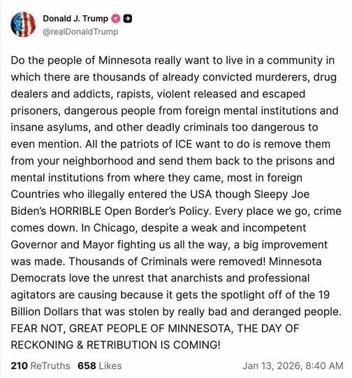 Another deranged Trump Truth Social post defending murder.