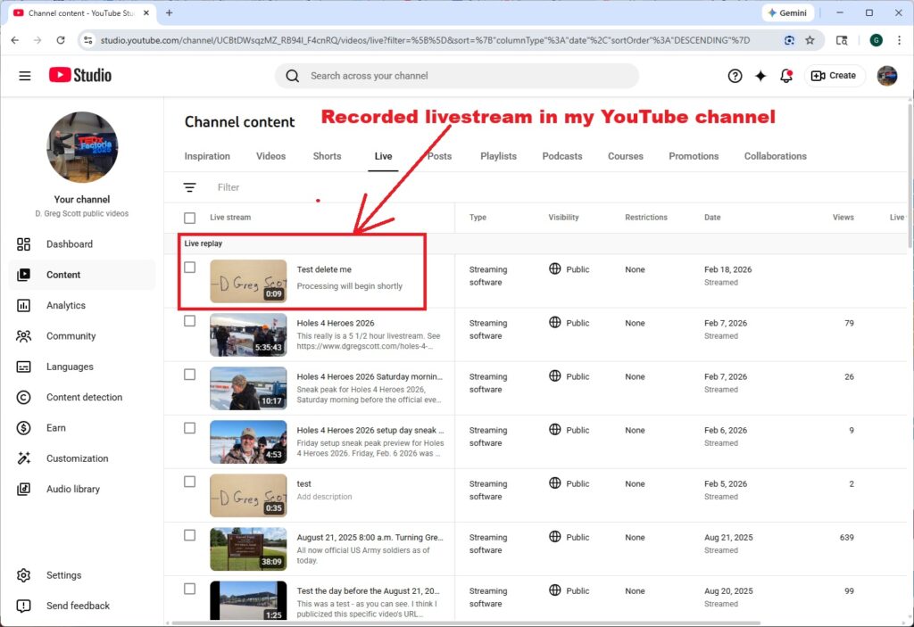 After using Streamlabs on your phone to run a portable livestream, see the recorded video in your YouTube channel.
